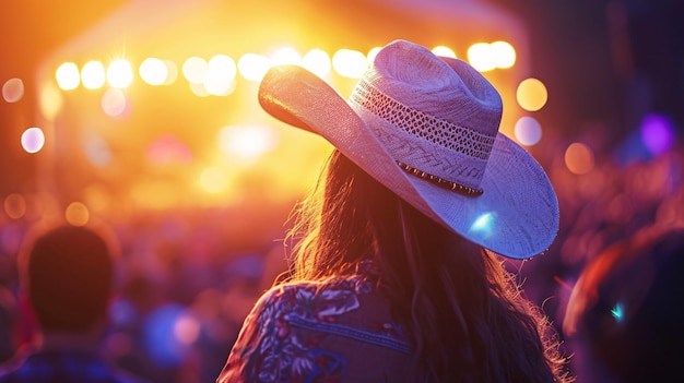 Begeisterter Fan mit stilvollem Cowboyhut bei einem Musikkonzert