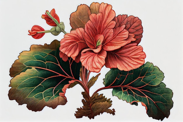 Begonia Flor Ilustración botánica Maceta Flores Pintura realista Resumen Generativo AI Ilustración