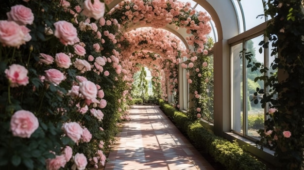 Begoniengarten und blühende Rosen