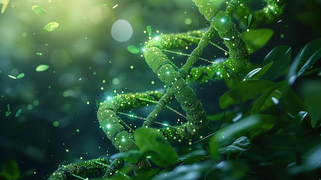 Begriff der synthetischen Biologie oder der grünen Biotechnologie, die DNA mit Pflanzen und Raum kombiniert, Generative KI