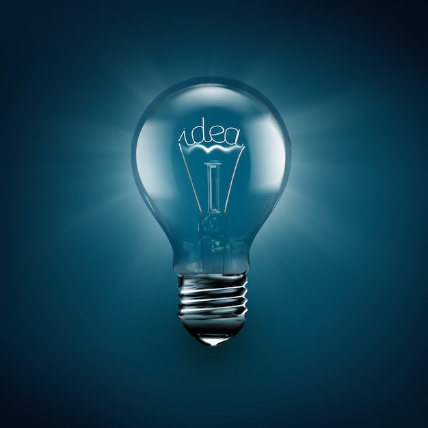 Begriffsbild der Idee mit einer Glühbirne auf blauem Hintergrund