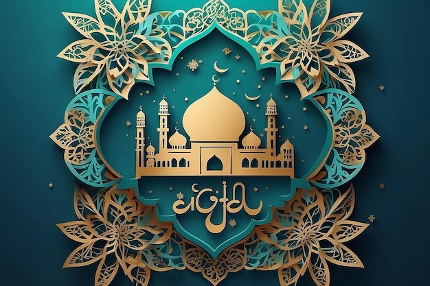 Begrüßungstext des Eid al-Adha mit Papercut-Buchstaben-Design