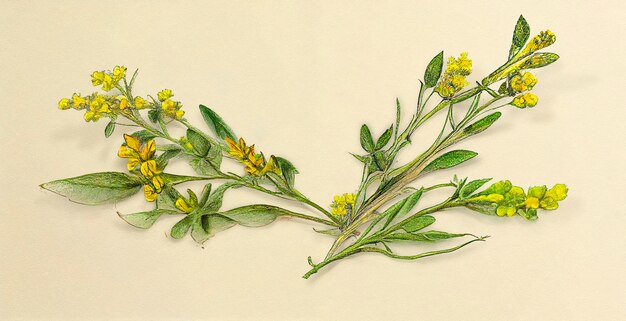 Behaartes Johanniskraut (Hypericum hirsutum). Botanische Illustration auf weißem Papier. Das beste Medikament