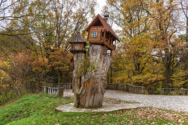 Beherrschung des Schnitzens an einem Baum auf einem Baumstumpf