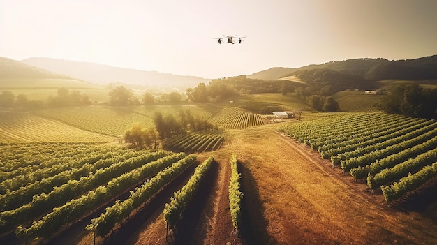 Foto bei der ernte auf dem bauernhof fährt ein traktor auf einem feld. generative ki