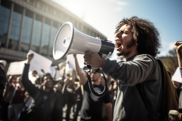 Bei der Kundgebung protestieren Menschen gegen soziale Aktivisten