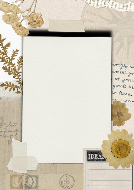 Beige Blumen Vintage Ausschnittsbuch Ästhetische Notizen Collage