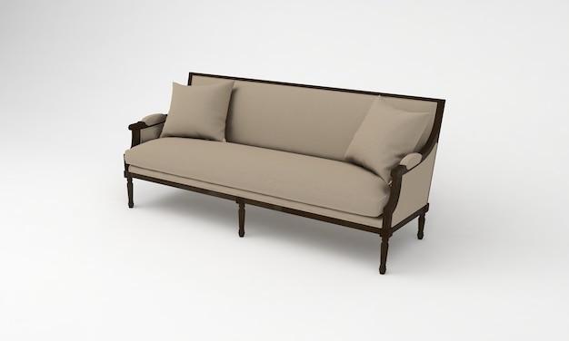 Beige Farbe Holzsofa Seite Möbel anzeigen 3D-Rendering