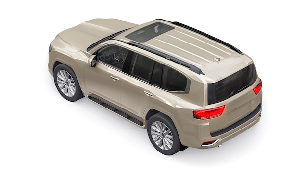 Beige Großfamilien-Siebensitzer-Premium-SUV auf weißem, isoliertem Hintergrund 3D-Darstellung