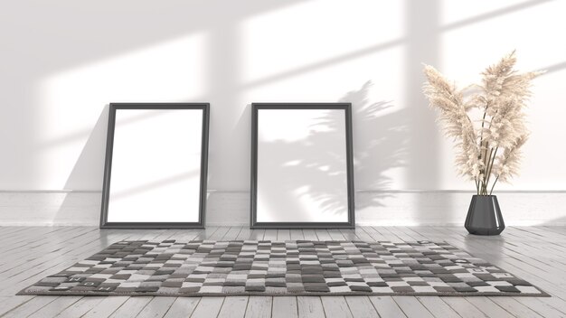 Foto beige interieur mit leerer wand in 3d-illustration