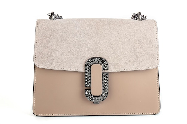 Beige Ledertasche isoliert auf weißem Hintergrund Minimalistische Geldbörse Handtasche