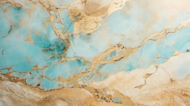Beige Marmor mit türkisfarbenem horizontalen Hintergrund Abstrakte Steinstruktur Hintergrund Helles natürliches Material Oberfläche KI-generierte fotorealistische Illustration