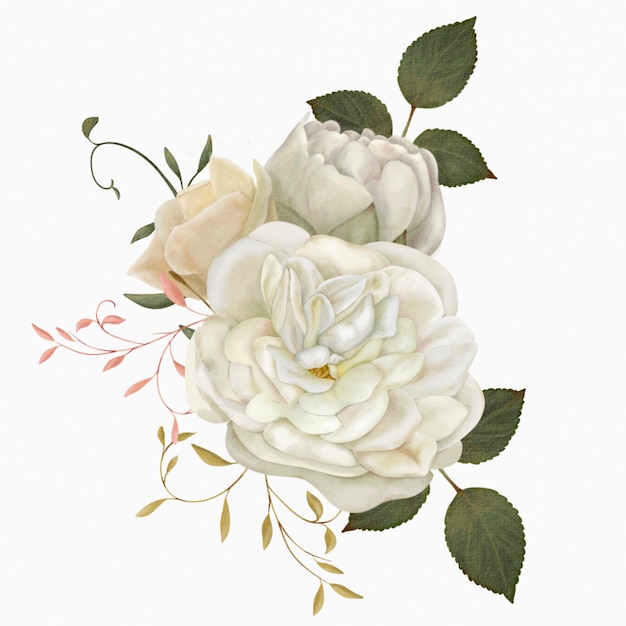 beige und weiße Blüten mit goldenen und grünen Blättern