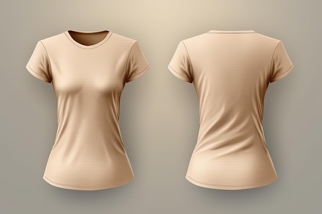 Beige weibliches T-Shirt realistisches Mockup-Set von vorne und hinten