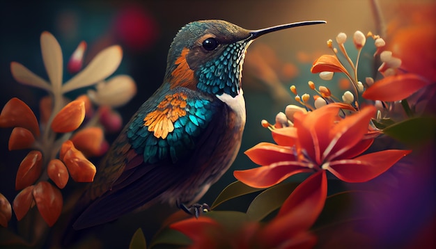 Beija-flor majestoso em uma bela cena de jardim IA generativa