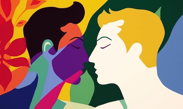 Beijo de casal gay de ilustração