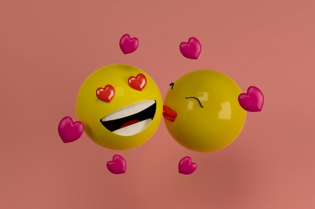 Foto beijo de emoticon de renderização 3d