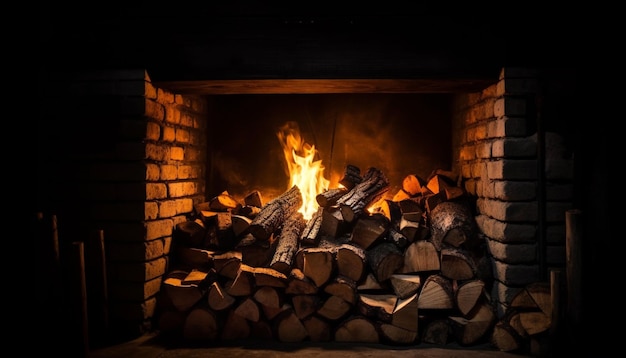 Beim Verbrennen von Holz entstehen leuchtende Flammen und durch KI erzeugte Hitze