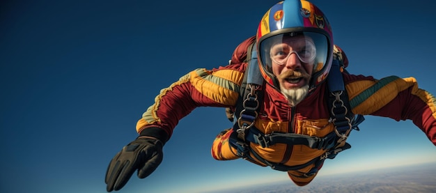 À beira da adrenalina, um retrato de um pára-quedista feliz após o salto