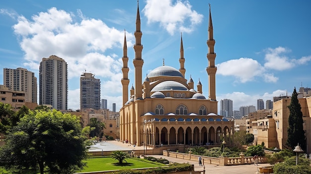 Beirut, Líbano la mezquita Mohammad al Amin con el cielo azul claro