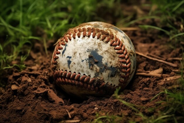 El béisbol cubierto de tierra.