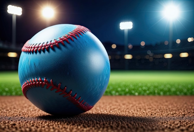 Un béisbol descansa en el verde vibrante de un campo de béisbol listo para que comience el juego