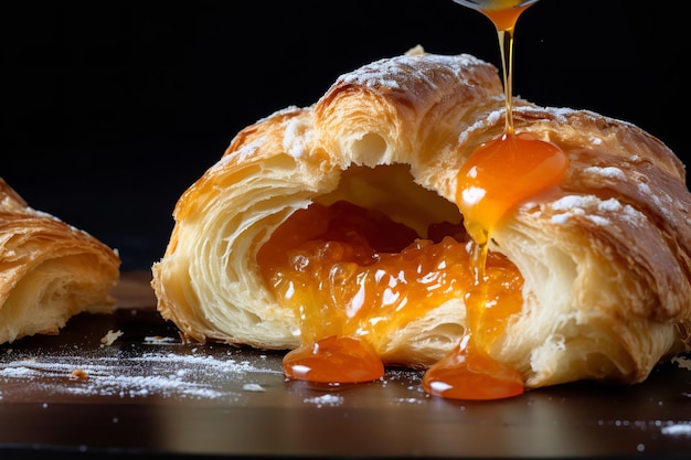 Beißen Sie in ein flauschiges Croissant mit Aprikosenmarmelade