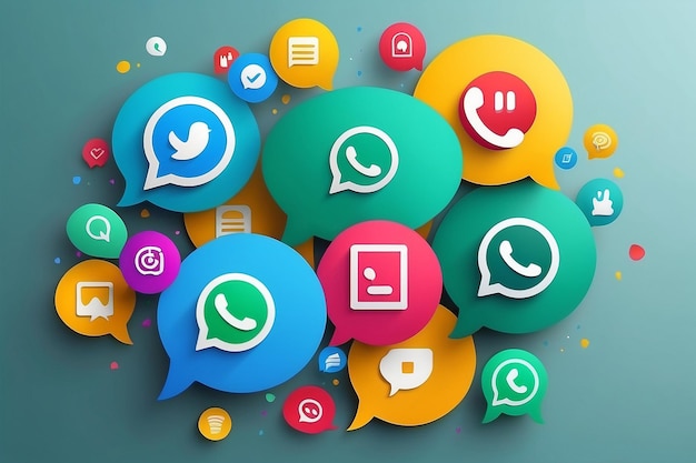 beitreten Sie uns auf WhatsApp in 3D Speech Bubble Social Media Icons Banner