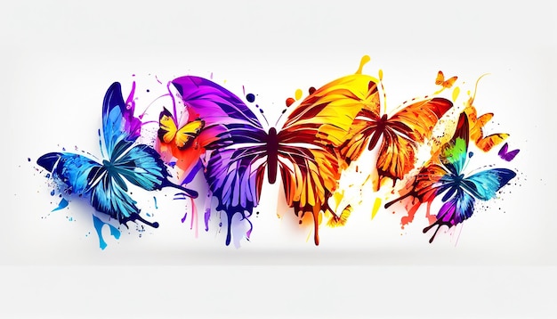 Bela abstração de borboletas brilhantes em um fundo branco