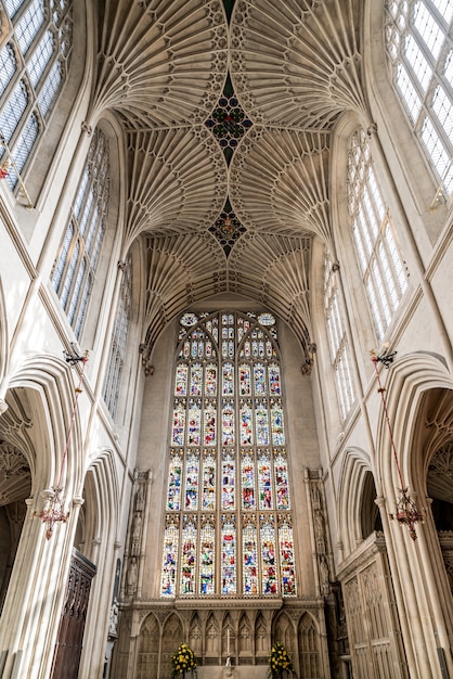Bela arquitetura da Abadia de Bath, Bath, Reino Unido