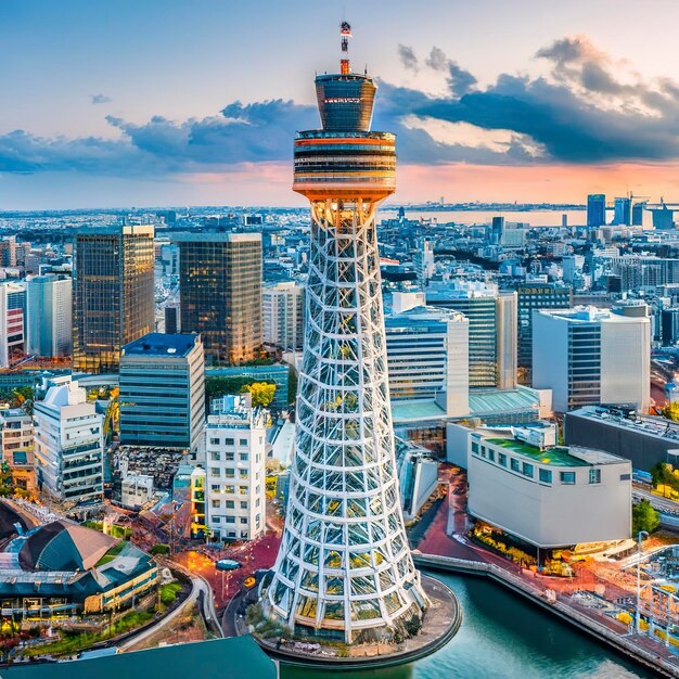 Bela arquitetura e paisagem urbana com torre marinha em Yokohama Japão