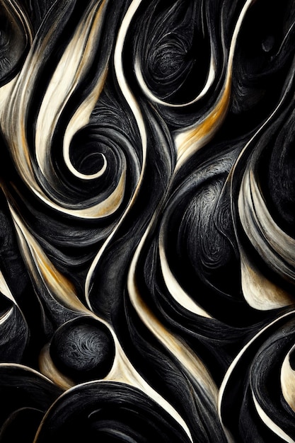 Bela arte abstrata em preto e dourado em movimento hipnotizante de fluido de redemoinho