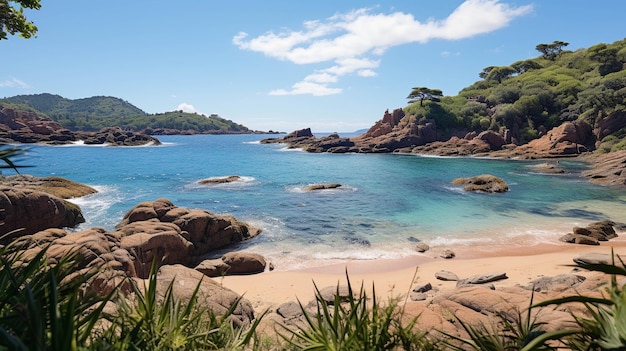 bela árvore verde na praia com o oceano água azul verde bela árvore na praia com o oceano