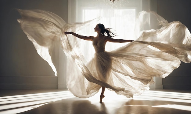 Bela bailarina de vestido longo dançando a generativa