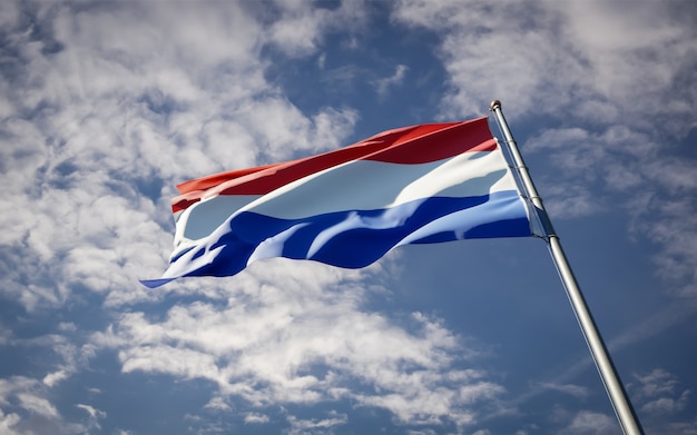 Bela bandeira do estado nacional da holanda tremulando