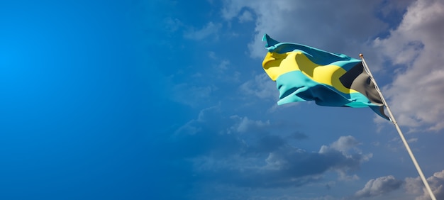 Bela bandeira do estado nacional das Bahamas, com espaço em branco. Bandeira das Bahamas com lugar para arte-final de texto 3D.