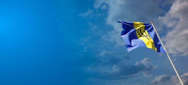 Bela bandeira do estado nacional de barbados com espaço em branco. bandeira de barbados com lugar para arte-final de texto 3d.