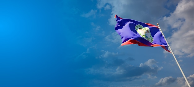 Foto bela bandeira do estado nacional de belize com espaço em branco. bandeira de belize com lugar para arte 3d de texto.
