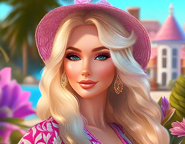 Bela Barbie com estilo de verão num dia ensolarado