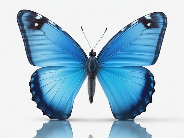 Bela borboleta azul brilhante isolada em um fundo branco com asas estendidas