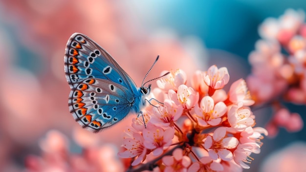 Bela borboleta na natureza de monarca em flor em um dia ensolarado brilhante