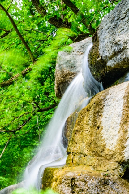 Bela cachoeira em um pequeno rio em um parque