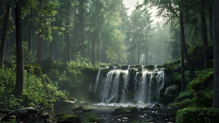 Foto bela cachoeira em uma floresta tropical