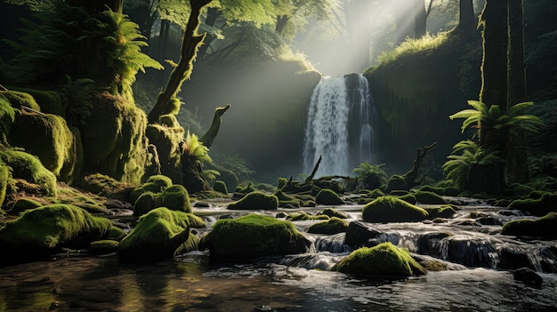 Bela cachoeira na floresta profunda