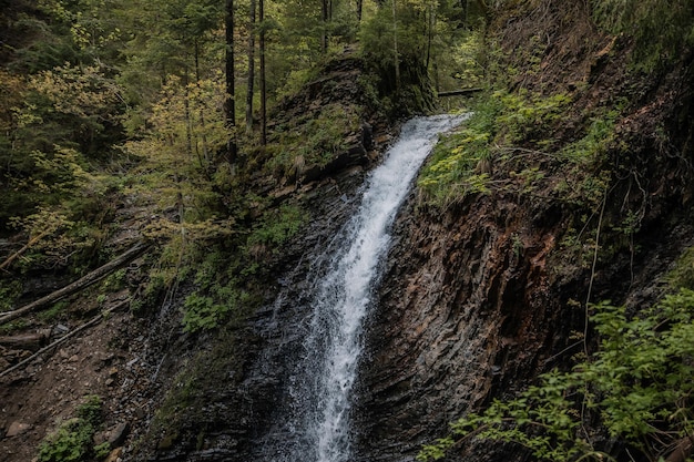 Bela cachoeira nas montanhas dos Cárpatos