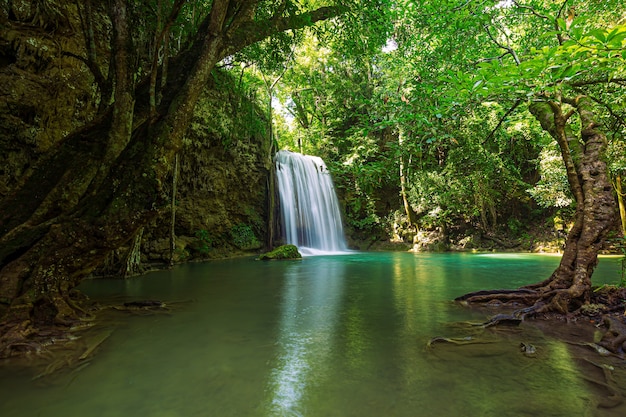 bela cachoeira Uma bela cachoeira em uma floresta verde em Kanchanaburi Tailândia