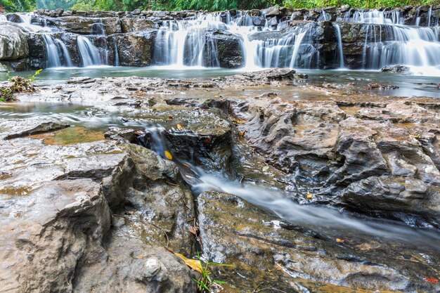 Bela cachoeira verde água em movimento