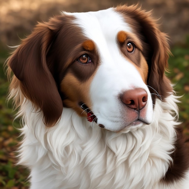 Bela cara de cão castanho e branco gerada por IA