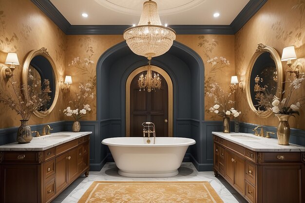 Bela casa de banho decorativa nas cores quentes