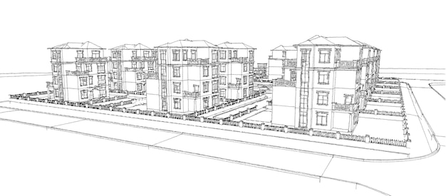 Bela casa moderna. Casa de campo para uma grande família. Ilustração 3D